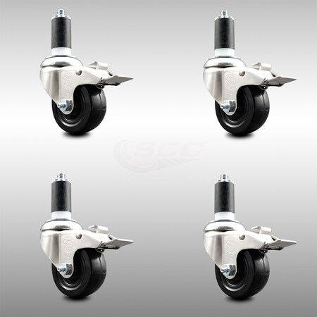 Service Caster 3 Inch 316SS Hard Rubber Wheel Swivel 1-3/8 Inch Stem Caster Set Lock Brake SCC SCC-SS316TTLEX20S314-HRS-138-4